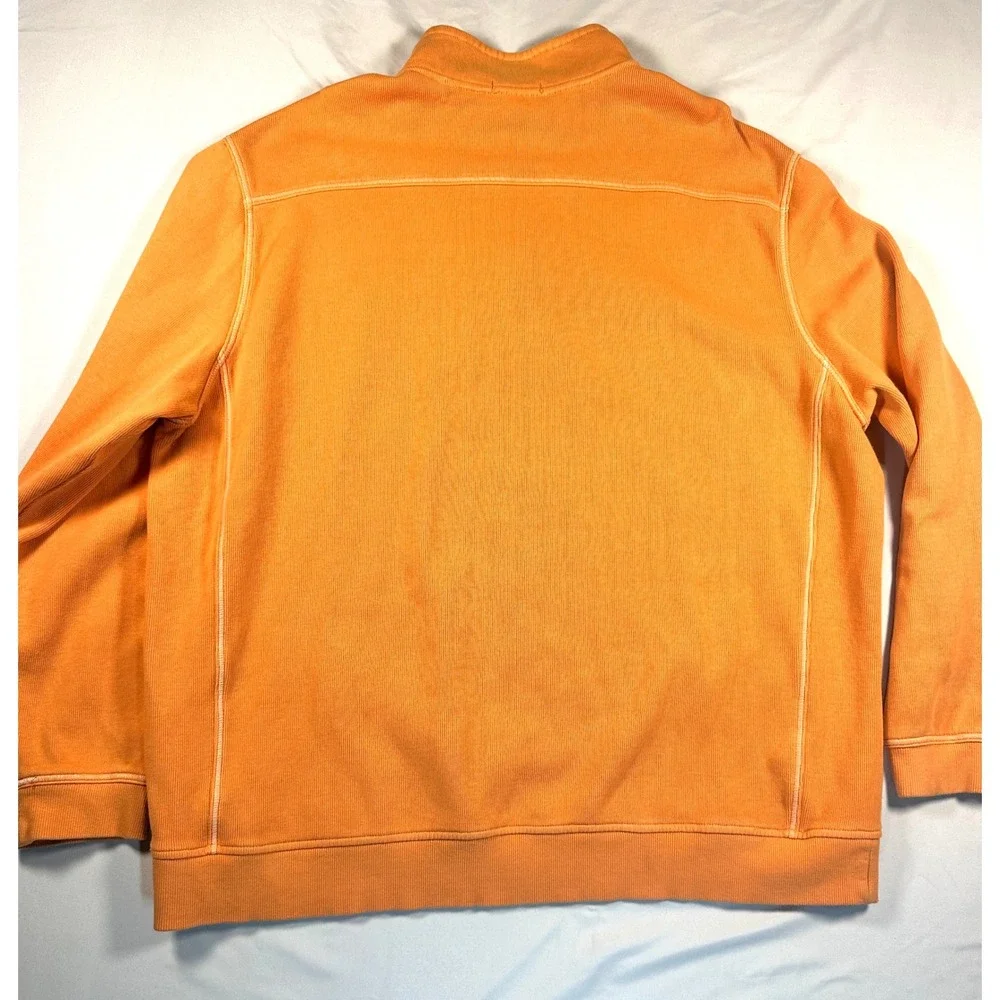 Tommy Bahama Relax Mens 2XL Orange 1/4 Zip Cotton Ribbed Pullover Sweater‎